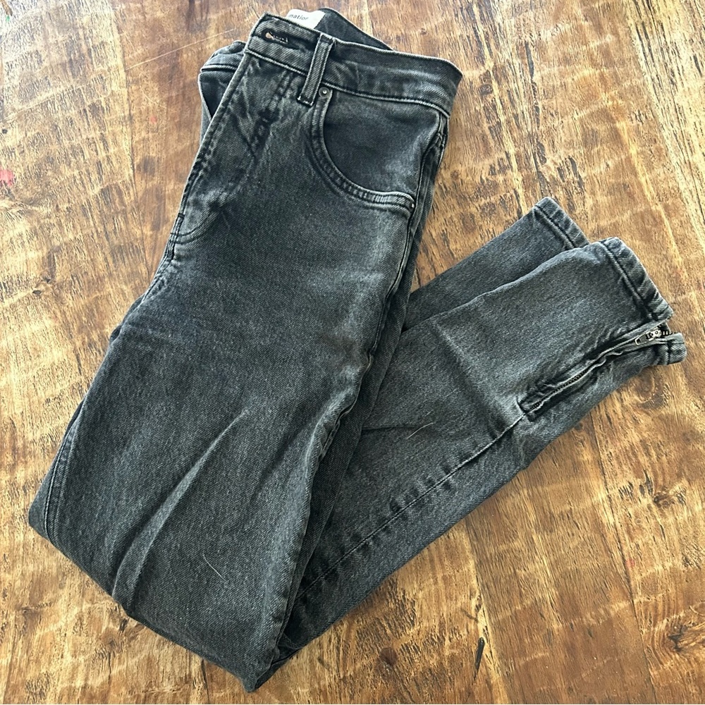 80s ultra high ankle zip cigarette jeans grey